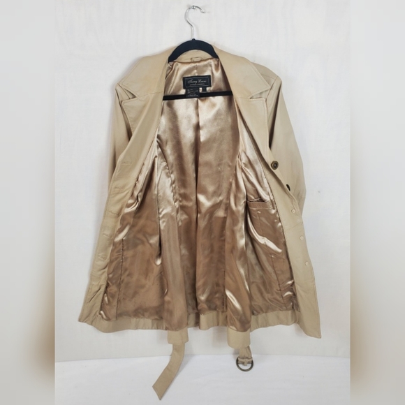 Terry Lewis Leather Trench Coat Womens Large Double Breasted Belted Pockets - Picture 4 of 6